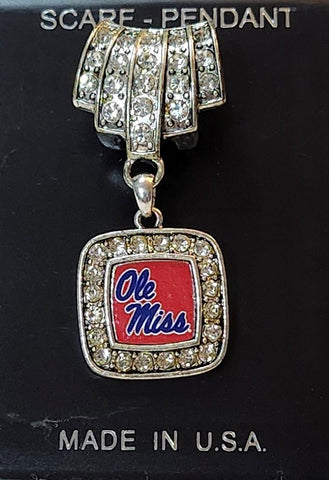 Mississippi Ole Miss Rebels Square Rhinestone Pendant