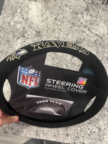 Baltimore Ravens Embroidered Steering Wheel Cover Mesh/Stitched
