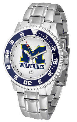 Michigan Wolverines Men's Competitor Stainless Steel with Color Bezel
