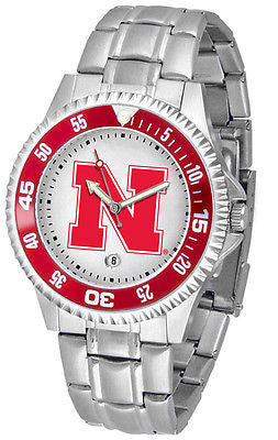 Nebraska Huskers Men's Competitor Stainless Steel with Color Bezel
