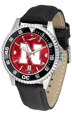 Nebraska Huskers Men's Competitor AnoChrome Color Bezel Leather Band Watch