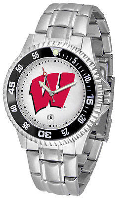 Wisconsin Badgers Men's Competitor Stainless Steel with Color Bezel