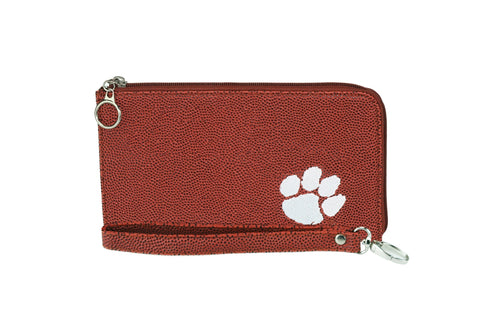 Clemson Tigers Embroidered Football Textured Wristlet Wallet