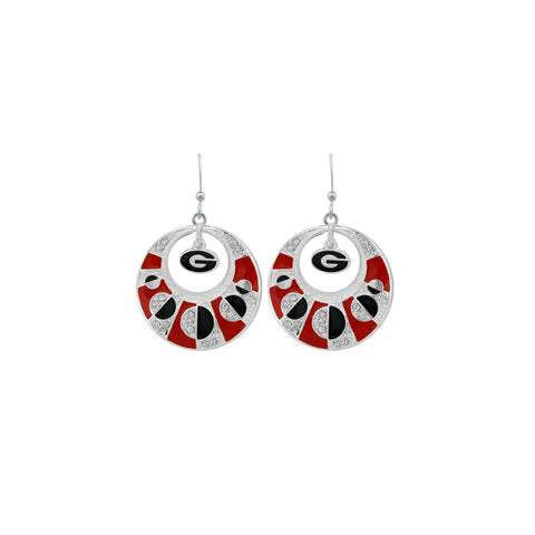 Georgia Bulldogs Black and Red Circle Earrings