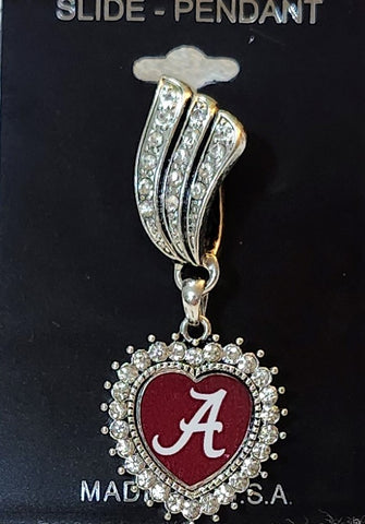 Alabama Crimson Tide Rhinestone Heart Shaped Slide Pendant