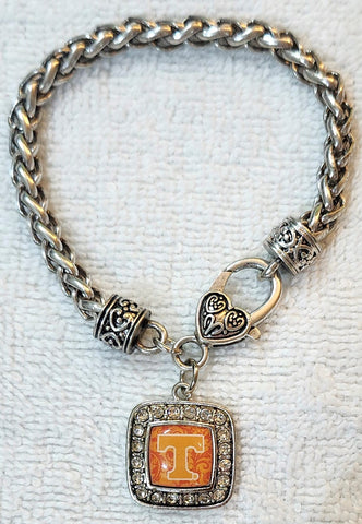 Tennessee Vols Square Rhinestone Pendant Bracelet