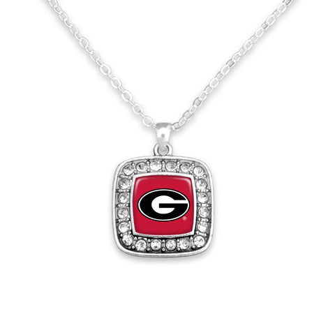 Georgia Bulldogs Square Rhinestone Pendant Necklace