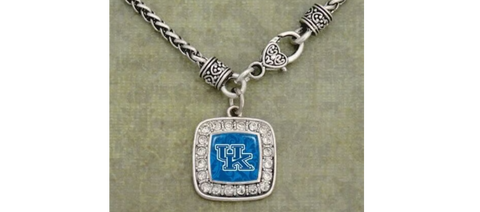 Kentucky Wildcat Square Rhinestone Pendant Necklace