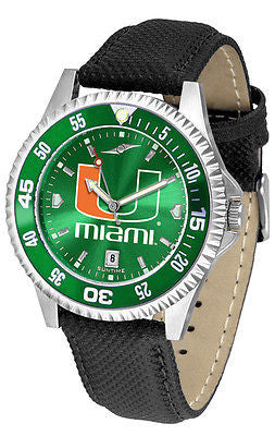 Miami Hurricanes Men's Competitor AnoChrome Color Bezel Leather Band Watch