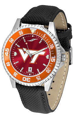Virginia Tech Men's Competitor AnoChrome Color Bezel Leather Band Watch