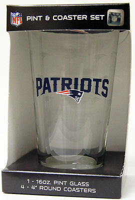 New England Patriots Glass with Coasters