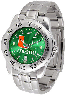 Miami Hurrcanes Men's Stainless Steel Sports AnoChrome Watch