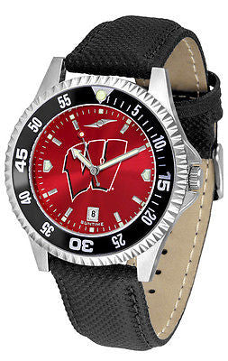 Wisconsin Badgers Men's Competitor AnoChrome Color Bezel Leather Band Watch