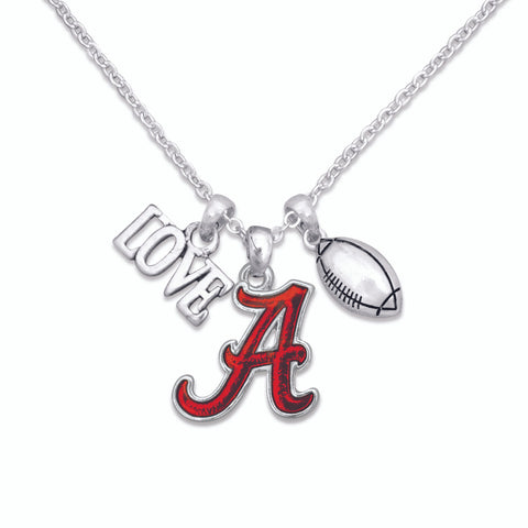 Alabama Crimson Tide 2 Charm Love/Football Crystal Accented Necklace
