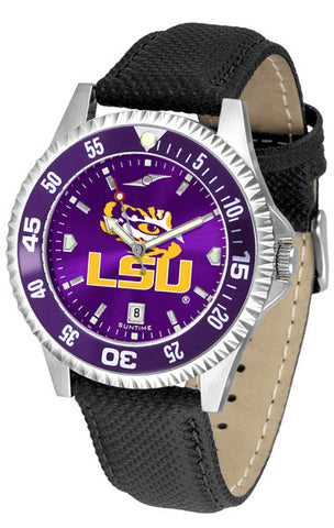 LSU Tigers Men's Competitor AnoChrome Color Bezel Leather Band Watch